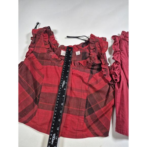 vintage jaclyn smith Sleeveless Red Plaid Frill Shirt Pair Size 8 - Picture 4 of 6